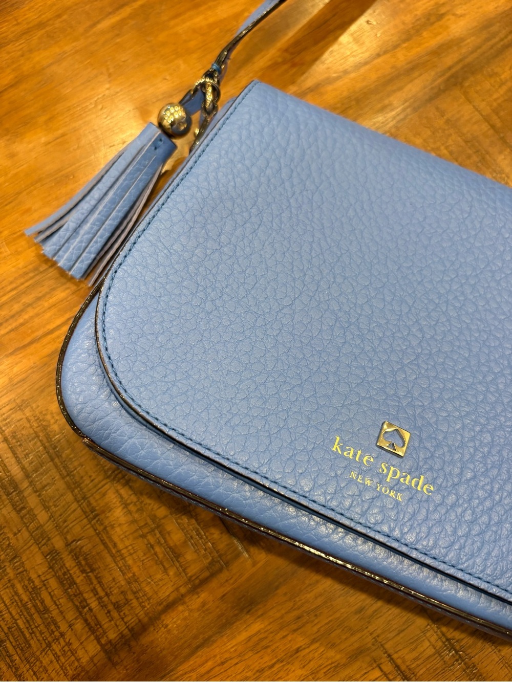 Kate Spade “Tower Court” Periwinkle Blue Leather Crossbody Bag with Tassel - Picture 6 of 8